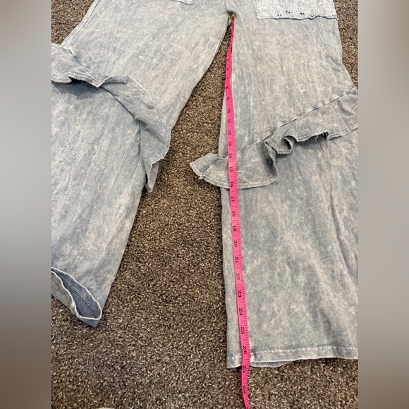 Women’s Wide Leg Ruffle Pants in Washed Gray - Picture 7 of 9
